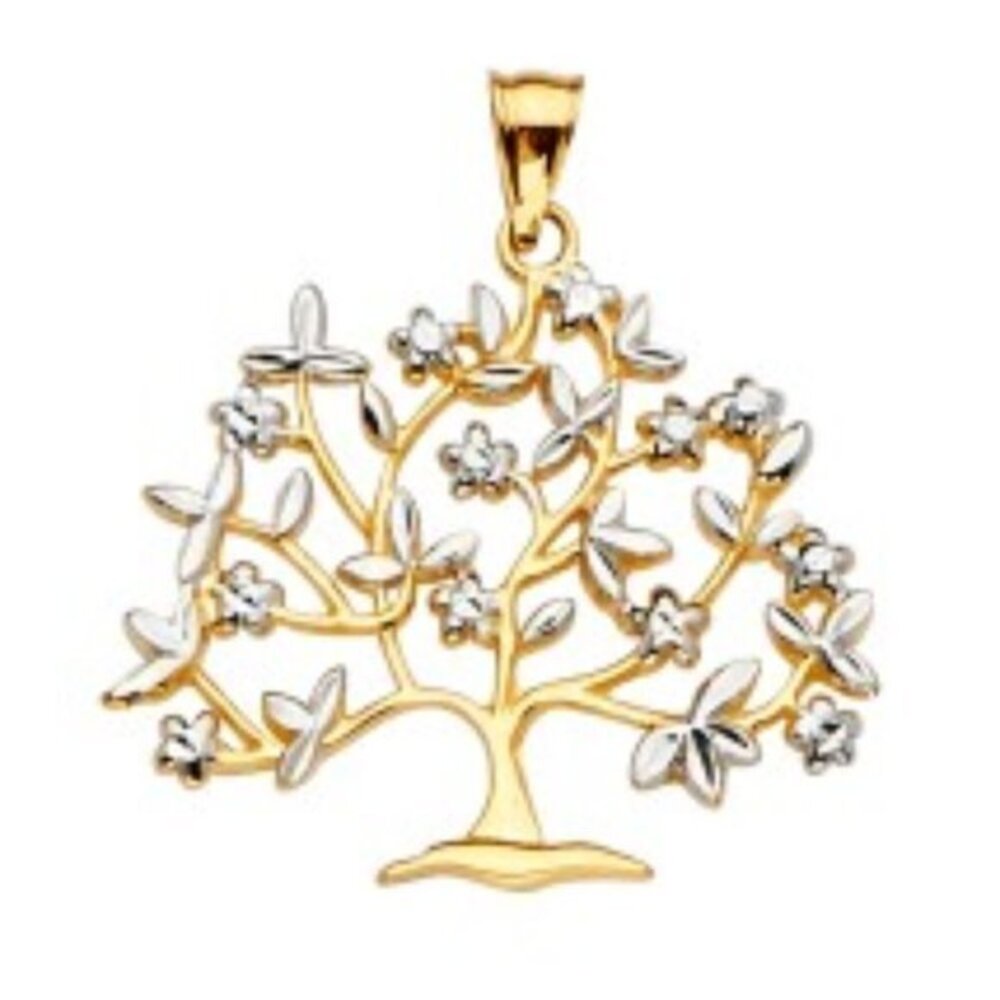 14K 2 Tone Family Tree Pendant